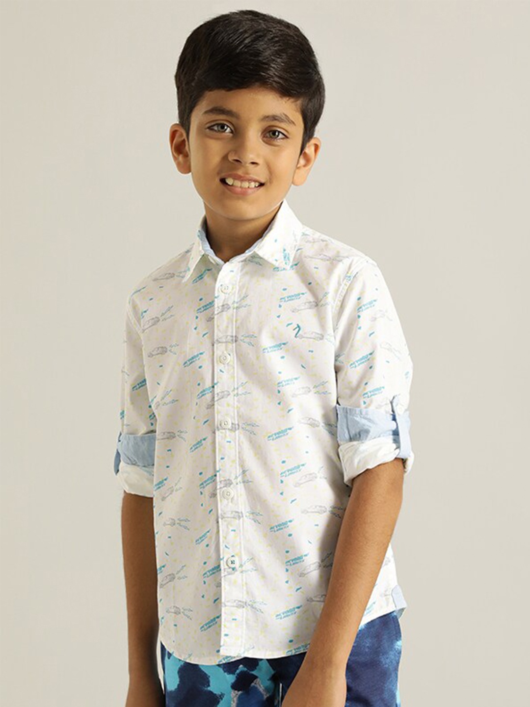 

Indian Terrain Boys Printed Classic Cotton Casual Shirt, White