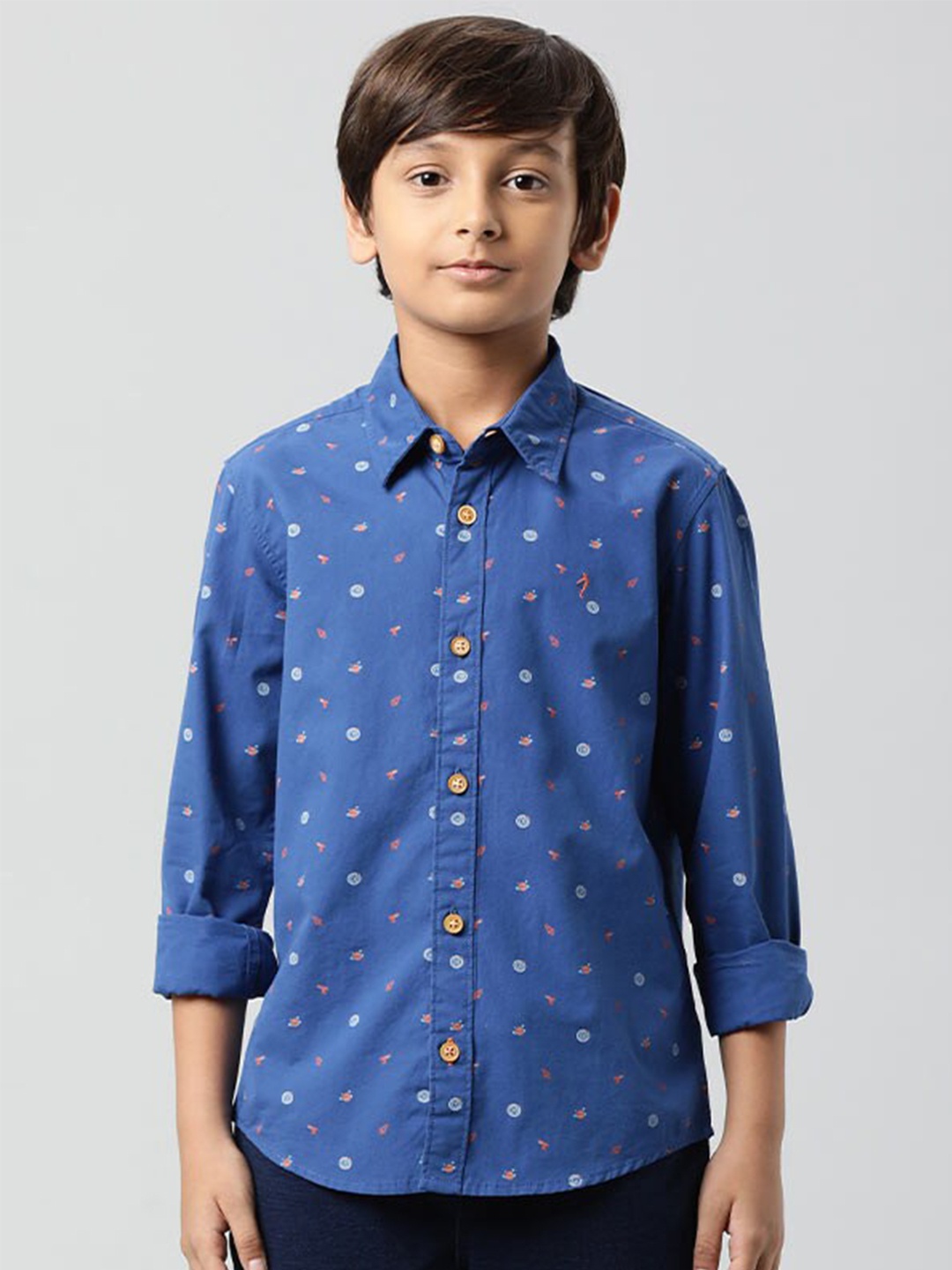 

Indian Terrain Boys Conversational Printed Pure Cotton Shirt, Blue