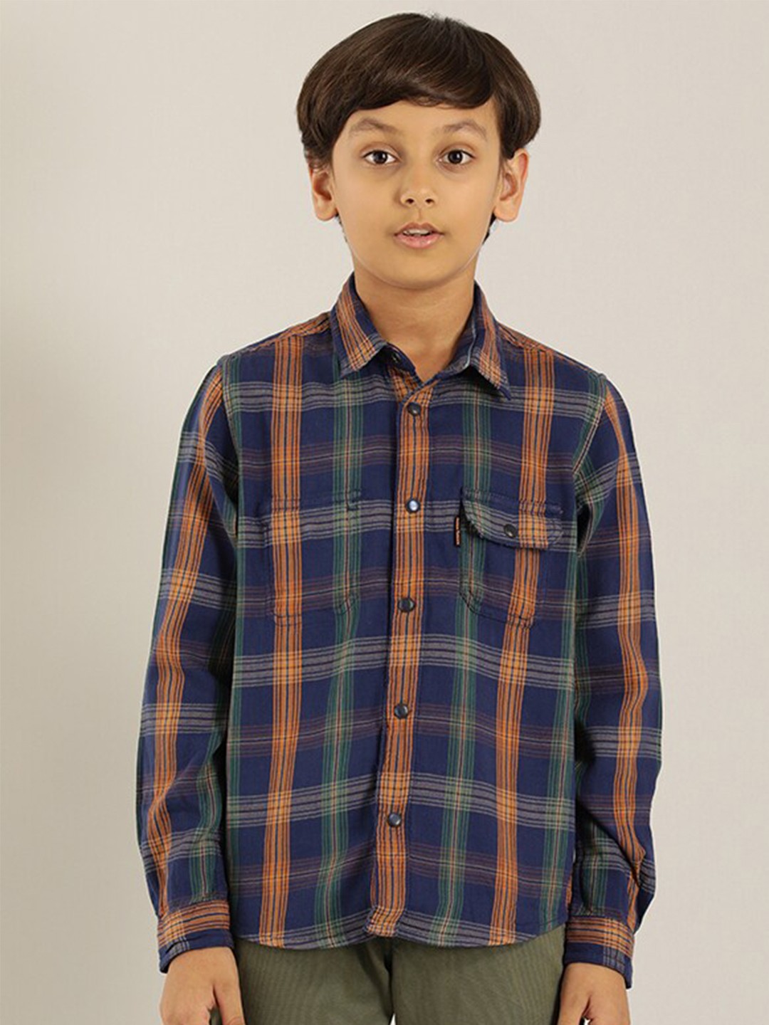 

Indian Terrain Boys Checked Pure Cotton Casual Shirt, Navy blue