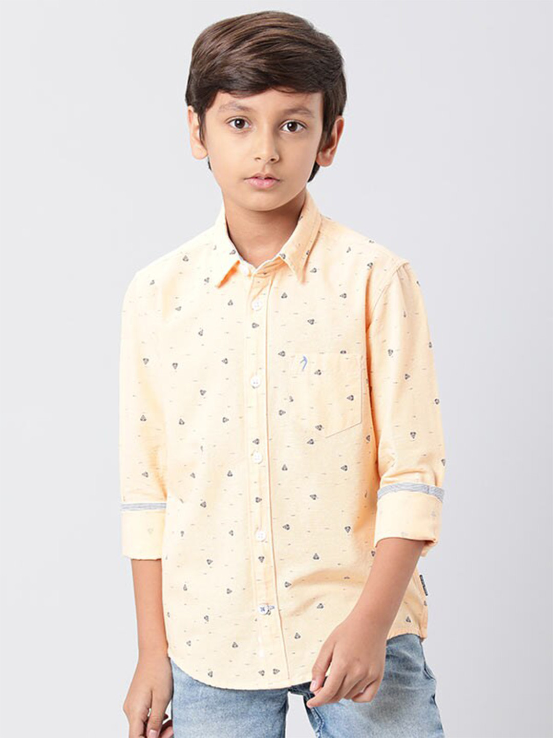 

Indian Terrain Boys Geometric Printed Cotton Casual Shirt, Peach