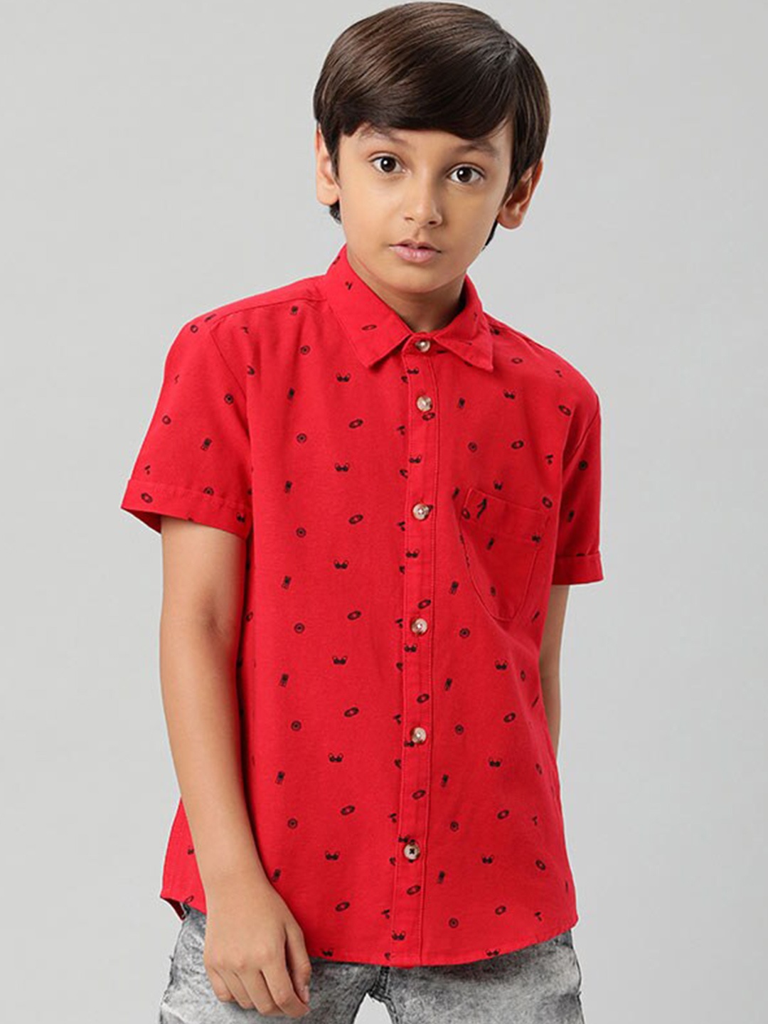 

Indian Terrain Boys Conversational Printed Pure Cotton Casual Shirt, Red