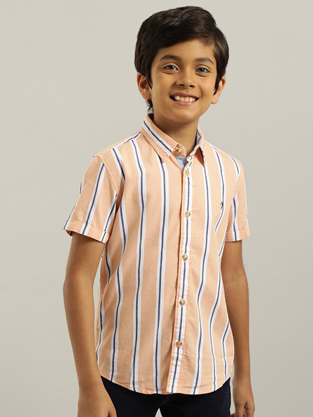 

Indian Terrain Boys Vertical Striped Pure Cotton Casual Shirt, Peach