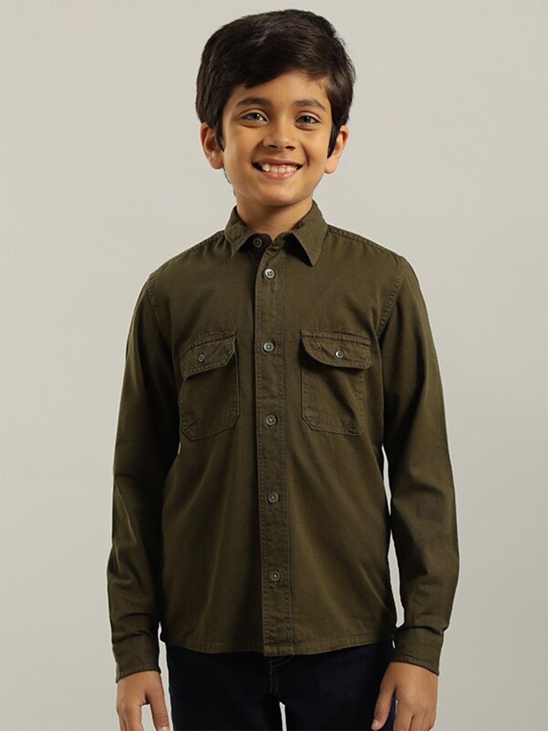 

Indian Terrain Boys Spread Collar Pure Cotton Casual Shirt, Green