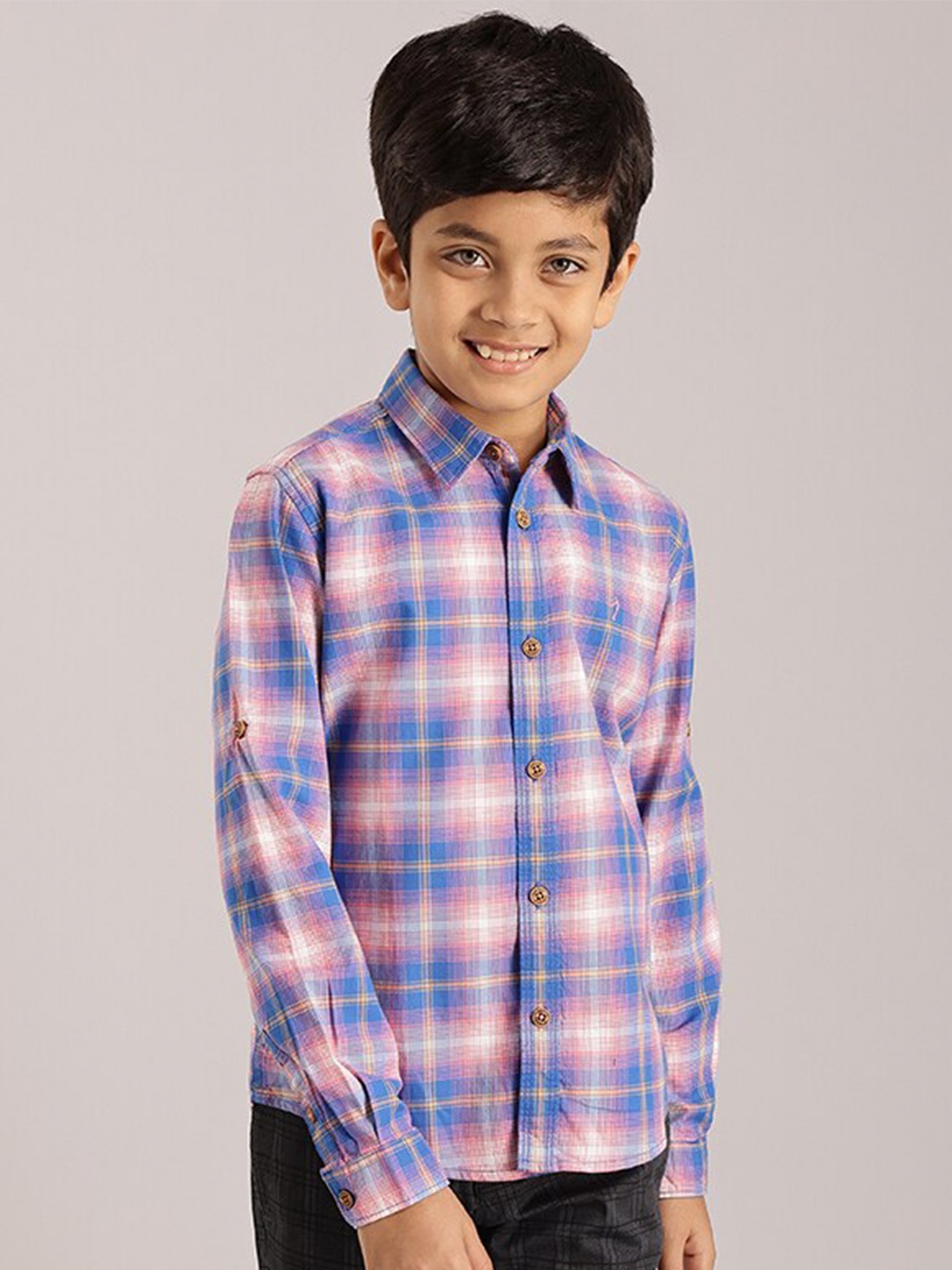 

Indian Terrain Boys Tartan Checked Pure Cotton Casual Shirt, Blue