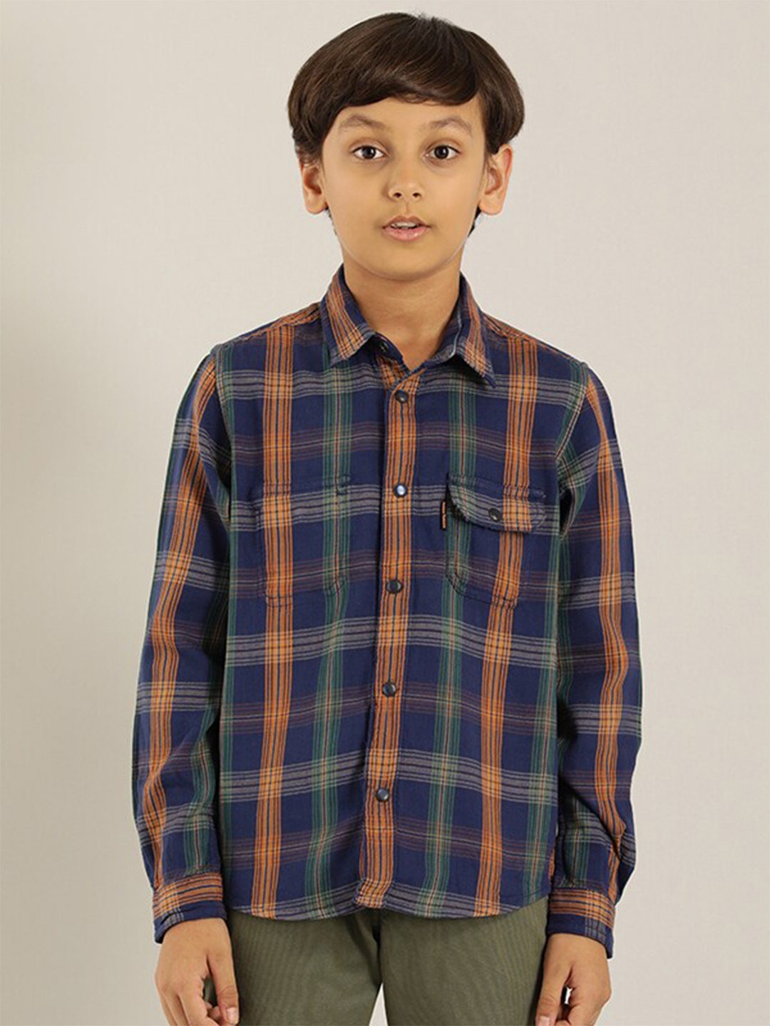 

Indian Terrain Boys Tartan Checks Pure Cotton Casual Shirt, Navy blue