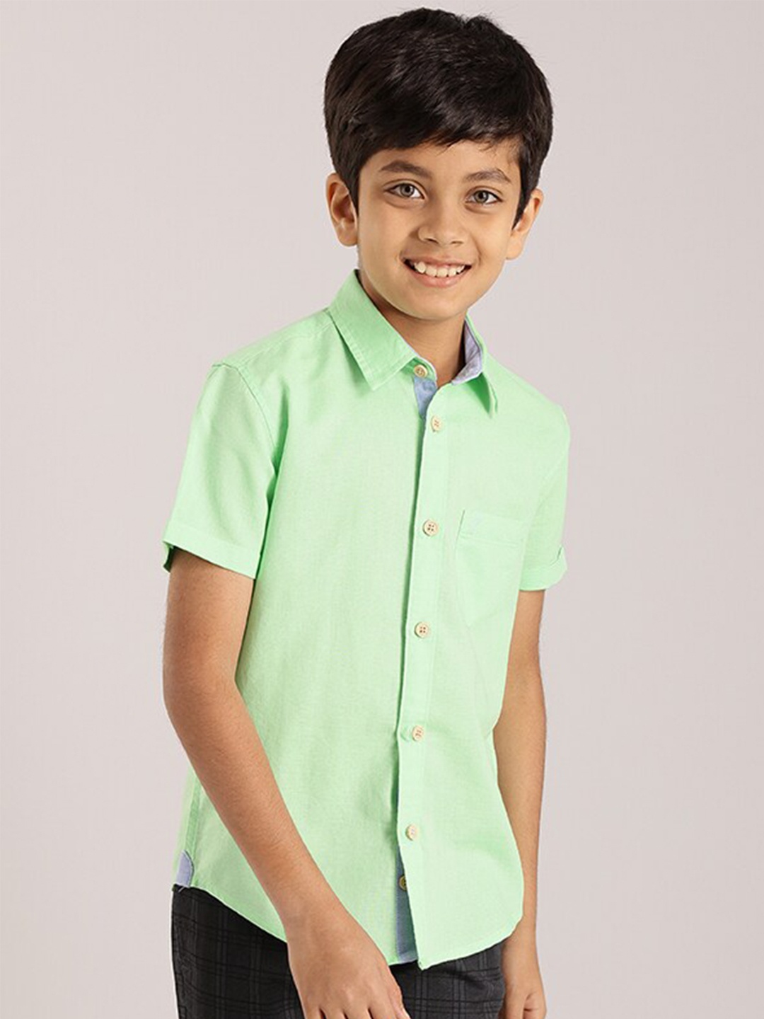 

Indian Terrain Boys Classic Cotton Linen Casual Shirt, Green