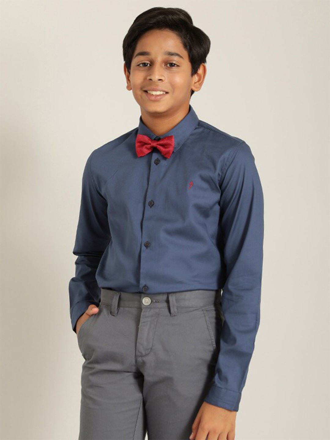 

Indian Terrain Boys Pure Cotton Party Shirt, Navy blue