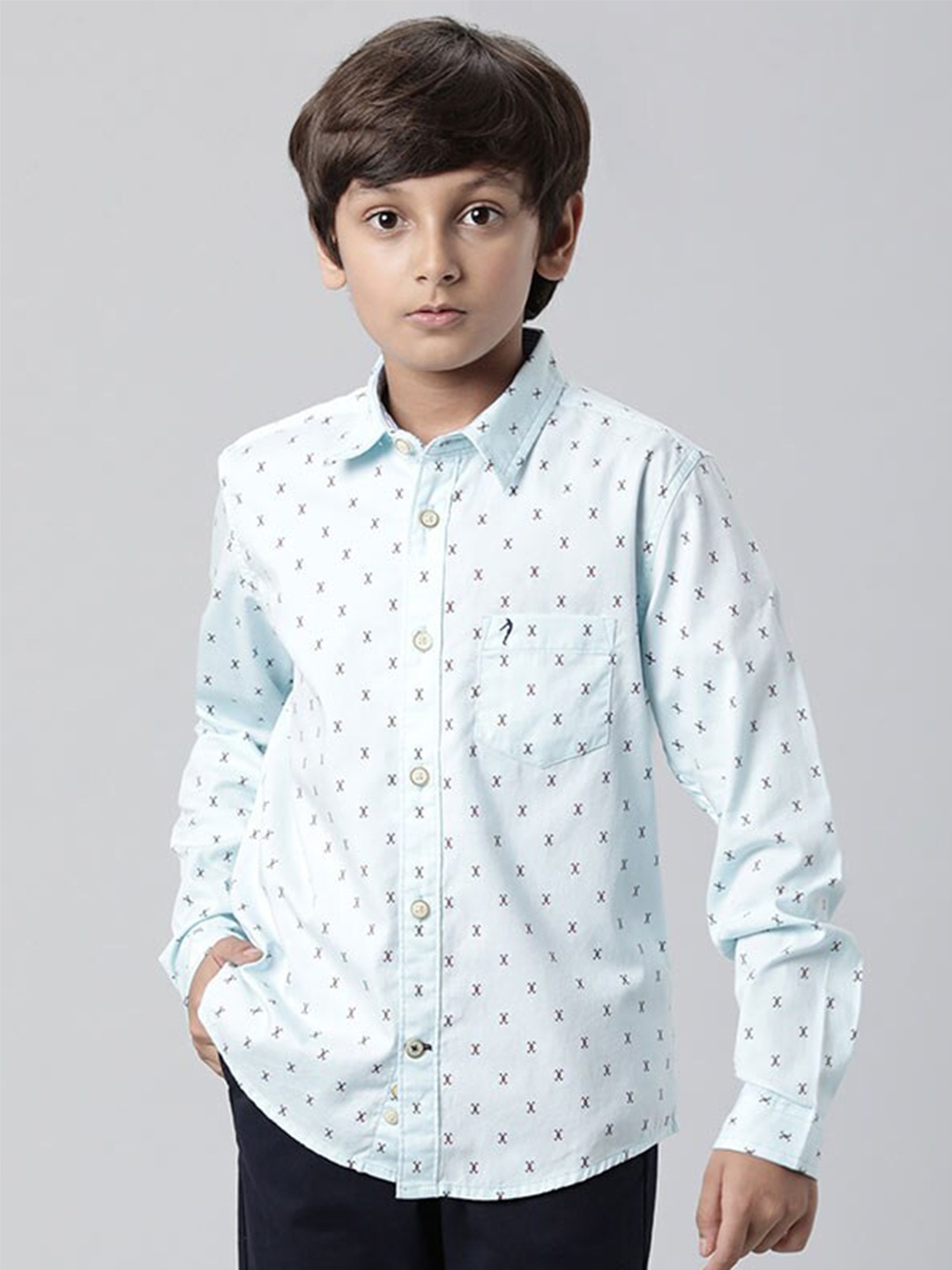 

Indian Terrain Boys Conversational Printed Cotton Casual Shirt, Blue