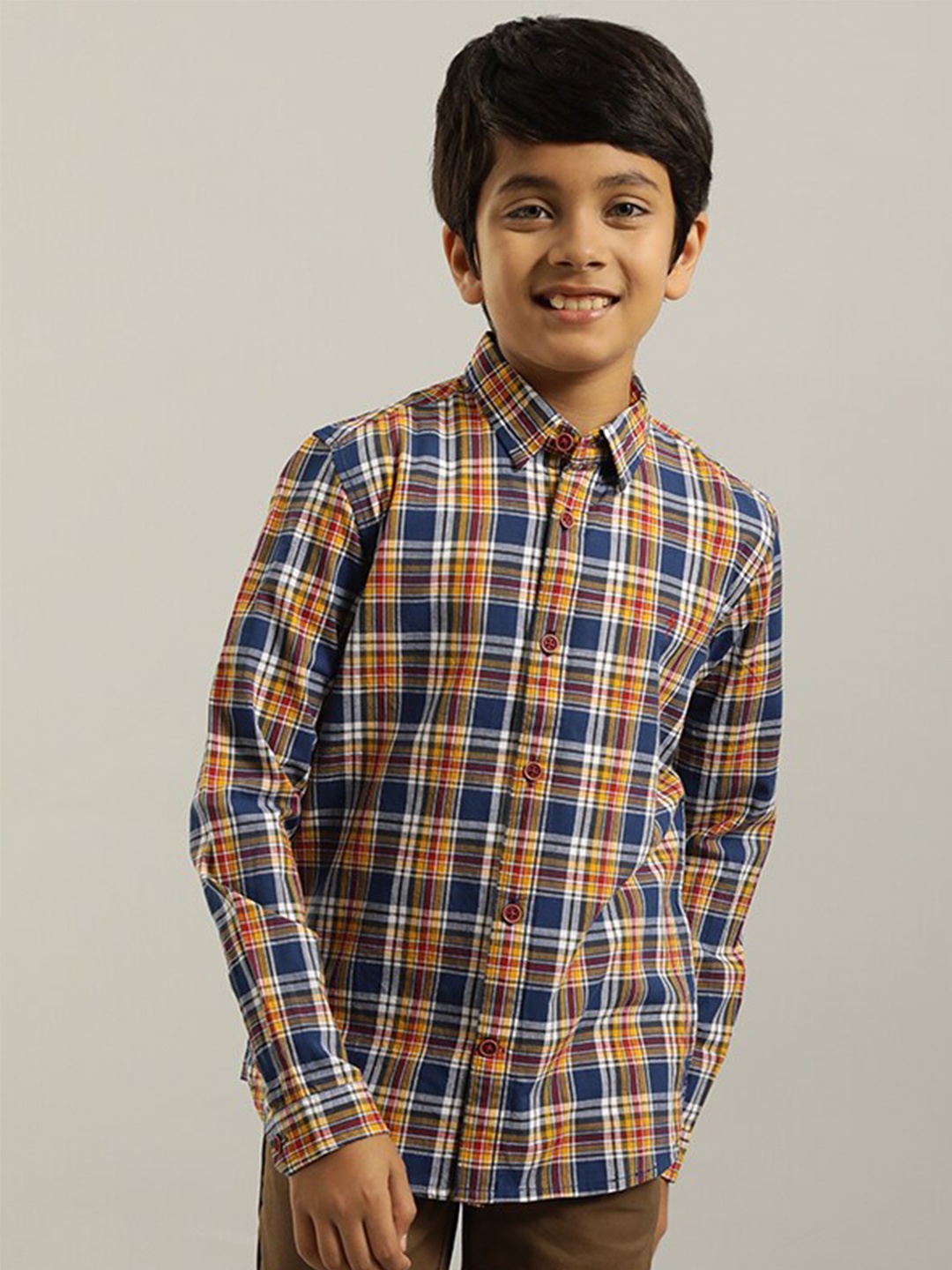 

Indian Terrain Boys Tartan Checked Pure Cotton Casual Shirt, Navy blue