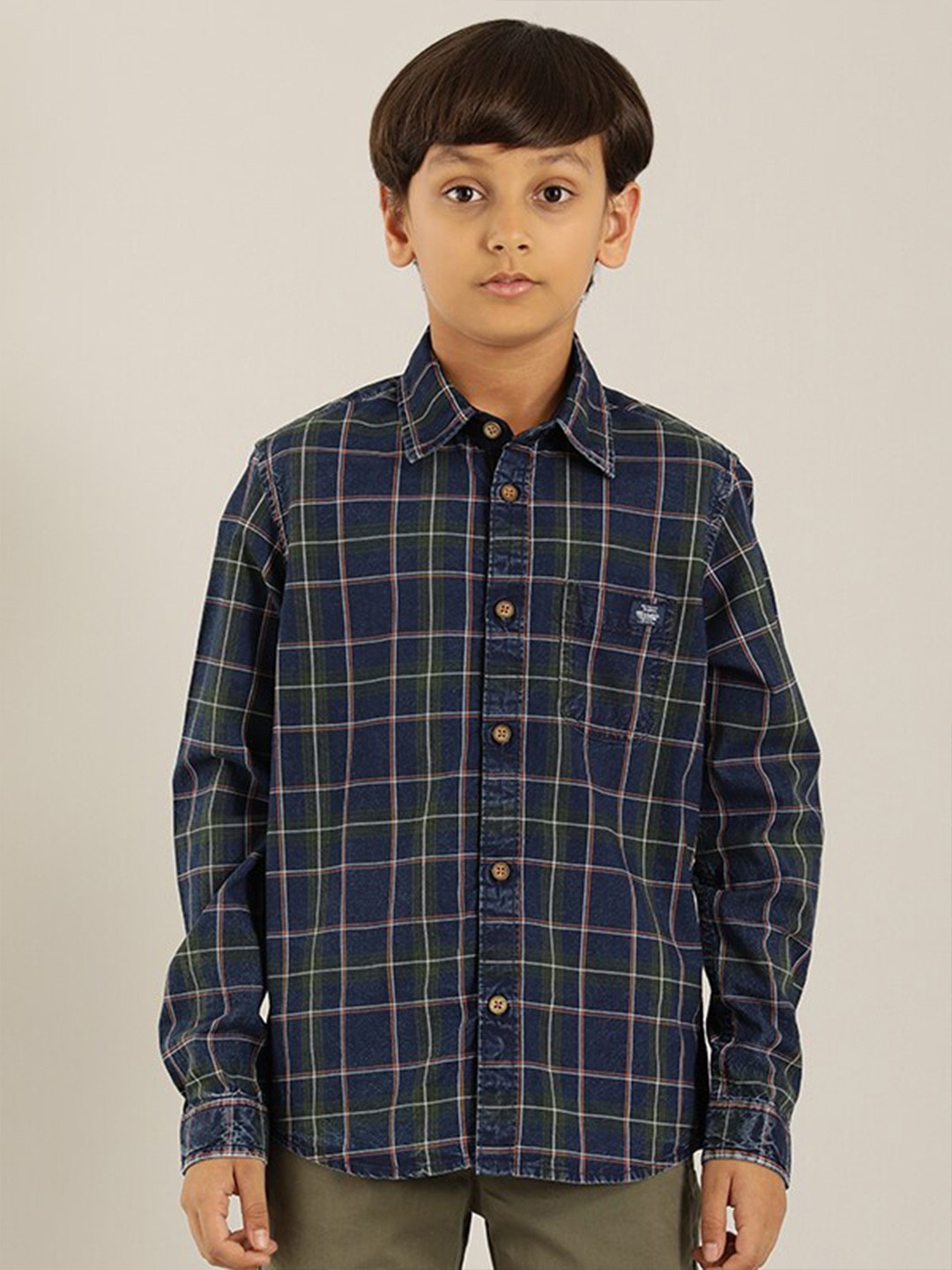 

Indian Terrain Boys Checked Pure Cotton Shirt, Green