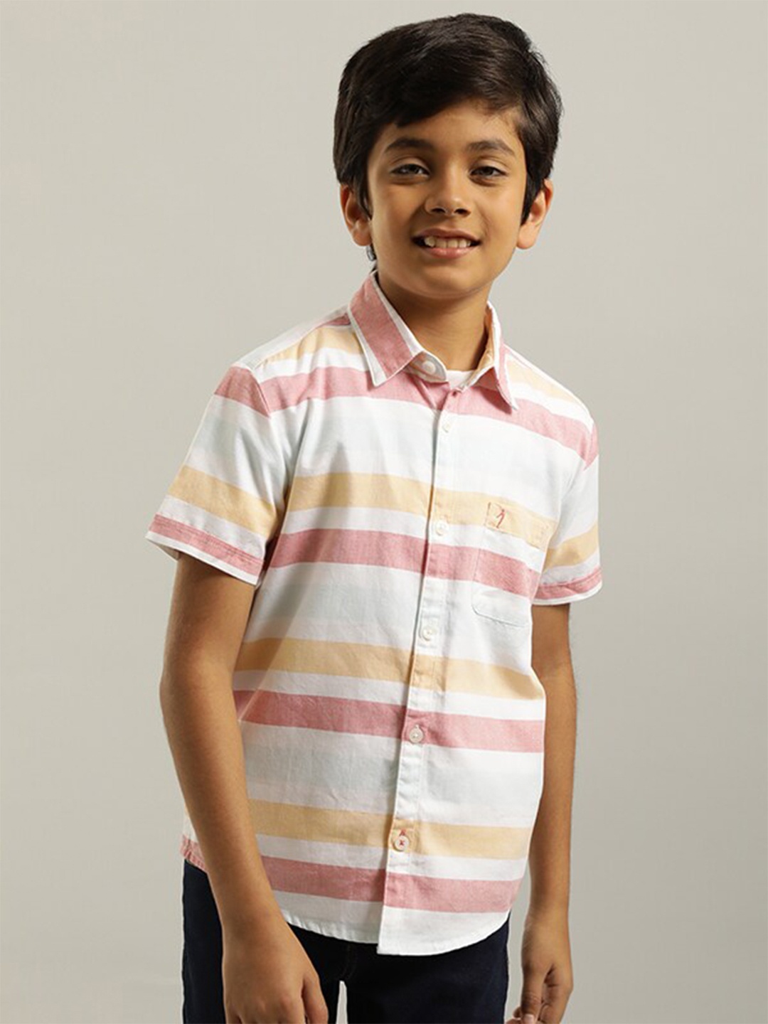 

Indian Terrain Boys Horizontal Stripes Cotton Casual Shirt, White