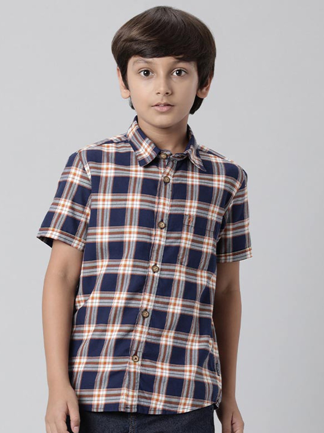 

Indian Terrain Boys Tartan Checked Pure Cotton Casual Shirt, Navy blue