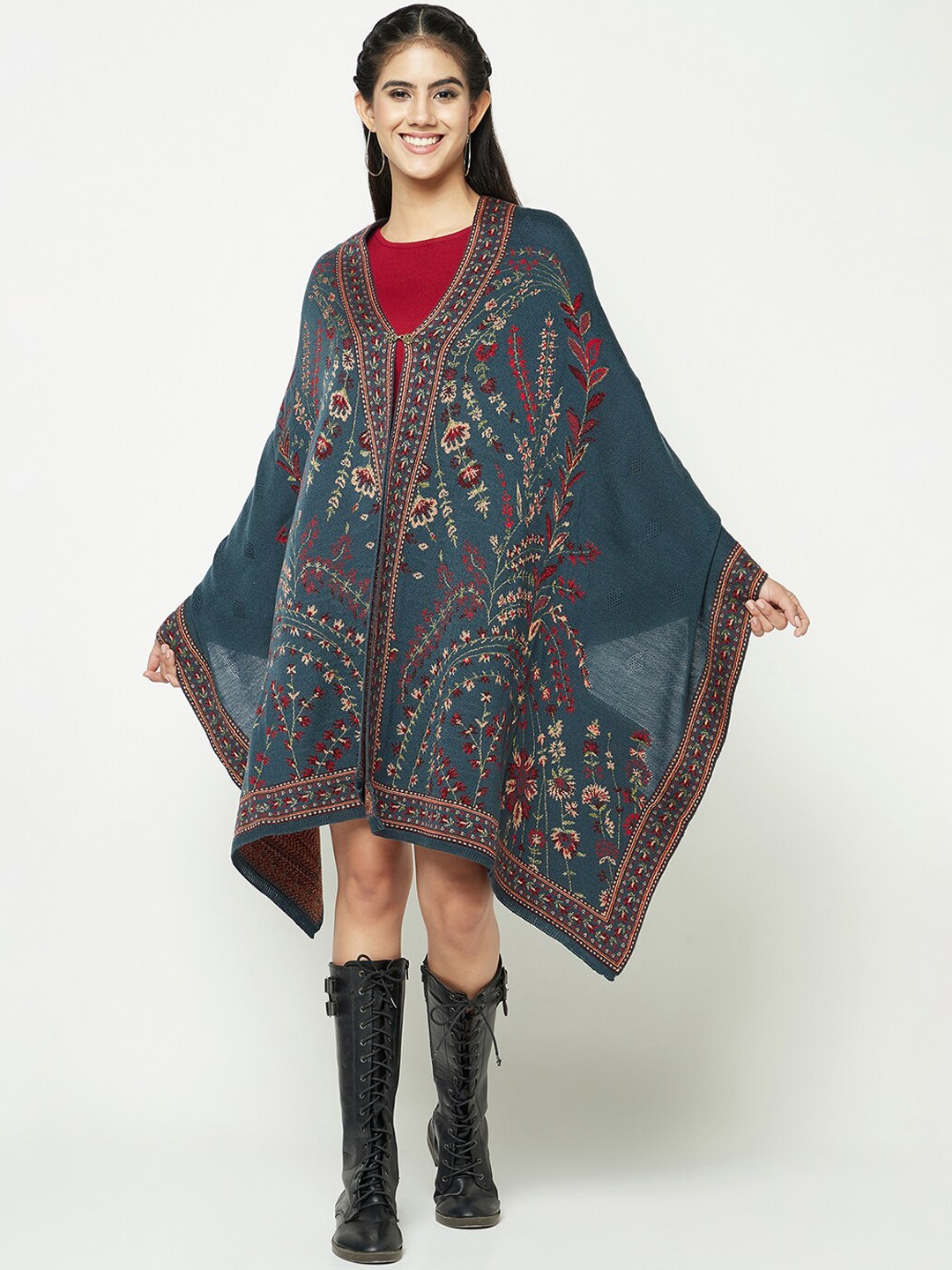 

Knitstudio Floral Woven Design Shawl, Teal