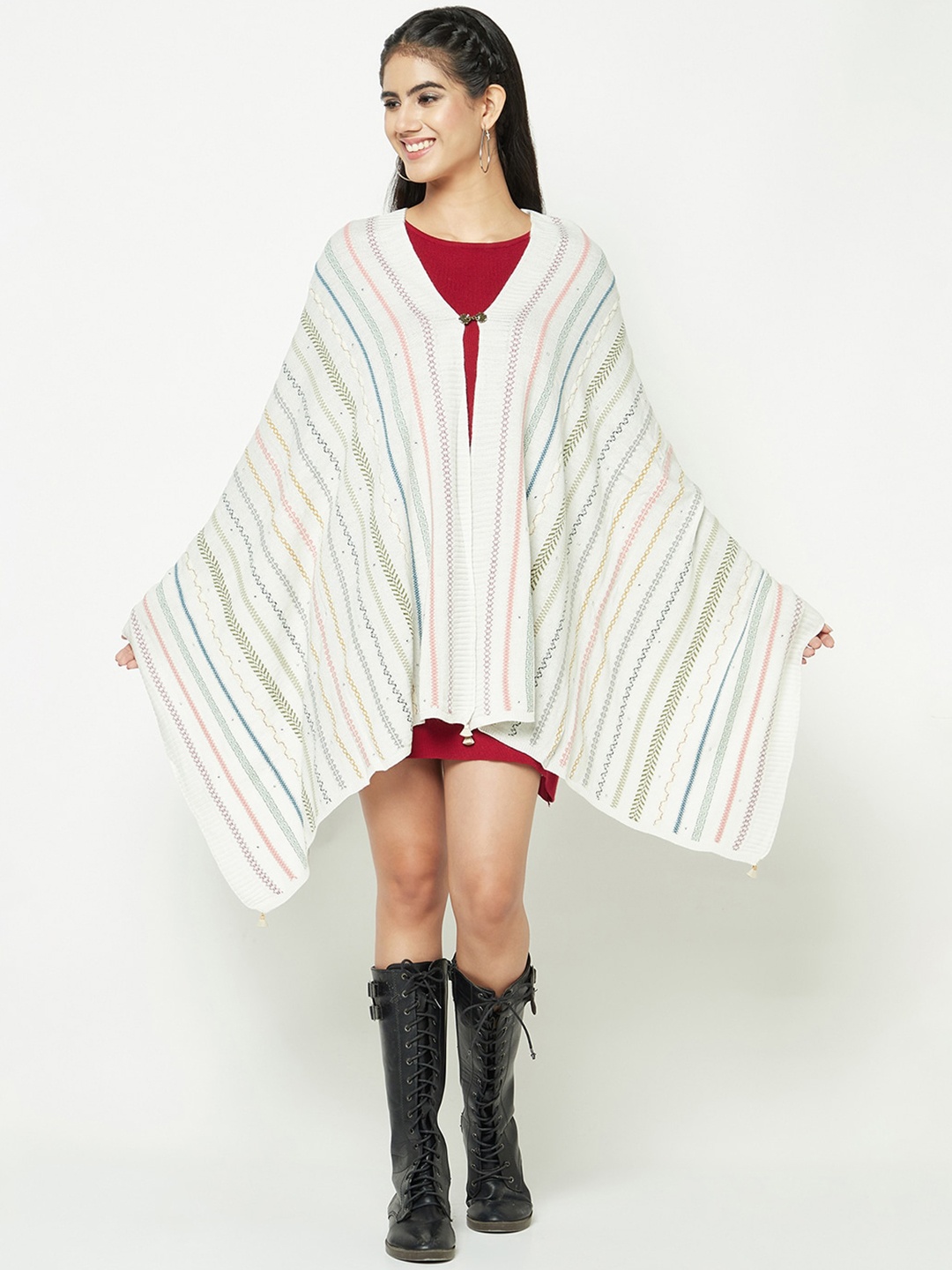 

Knitstudio Striped Contrast Border Shawl, White