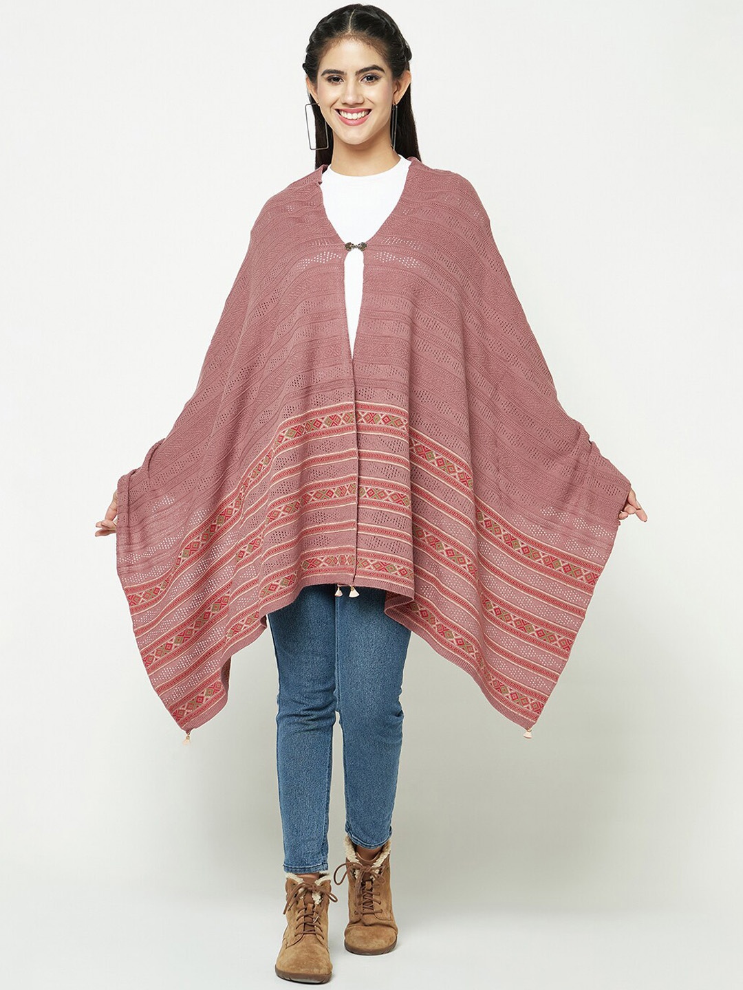 

Knitstudio Ethnic Motifs Woven Design Shawl, Purple