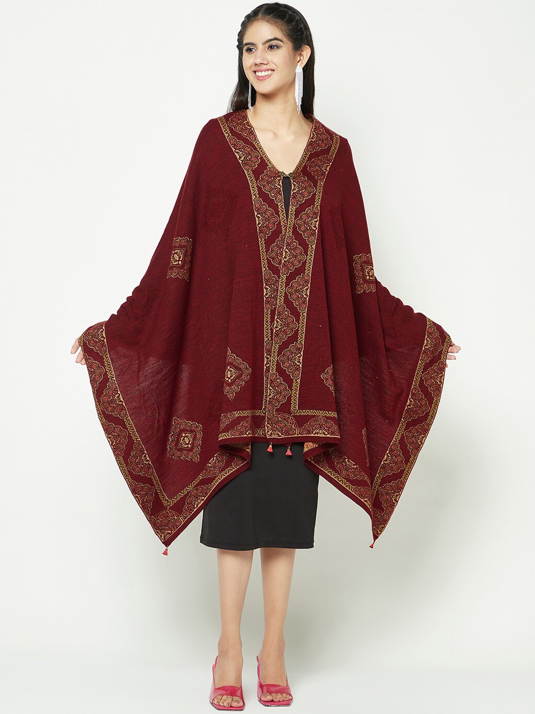 

Knitstudio Women Ethnic Motifs Woven Design Shawl, Maroon