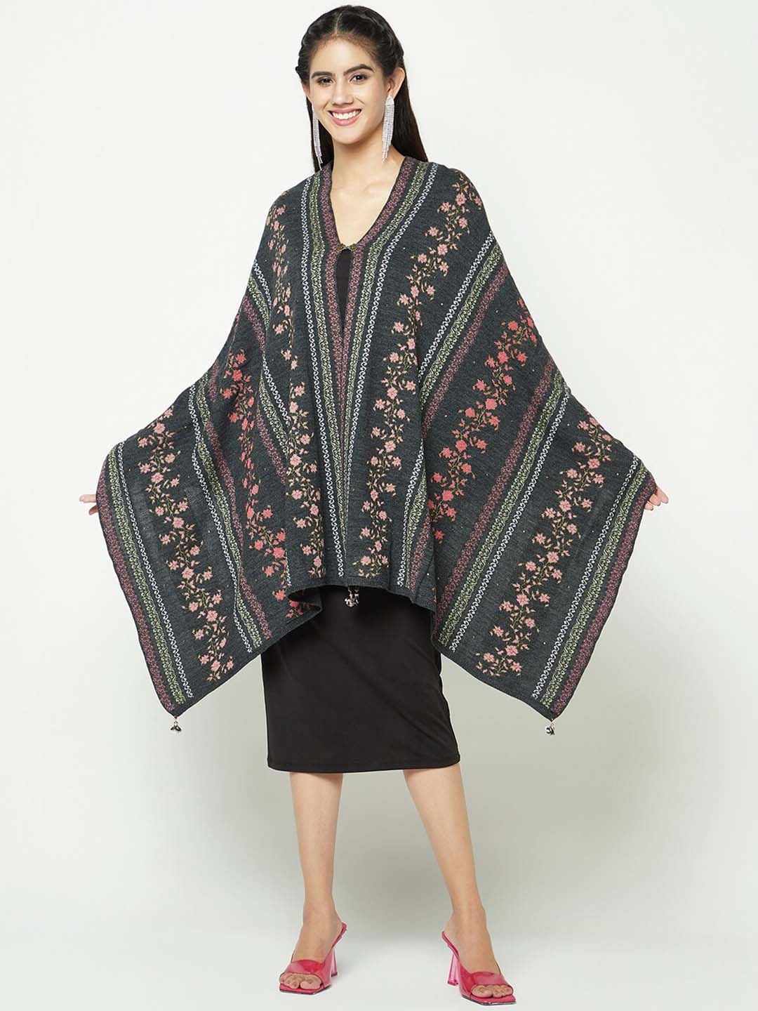 

Knitstudio Ethnic Motifs Woven Design Shawl, Grey