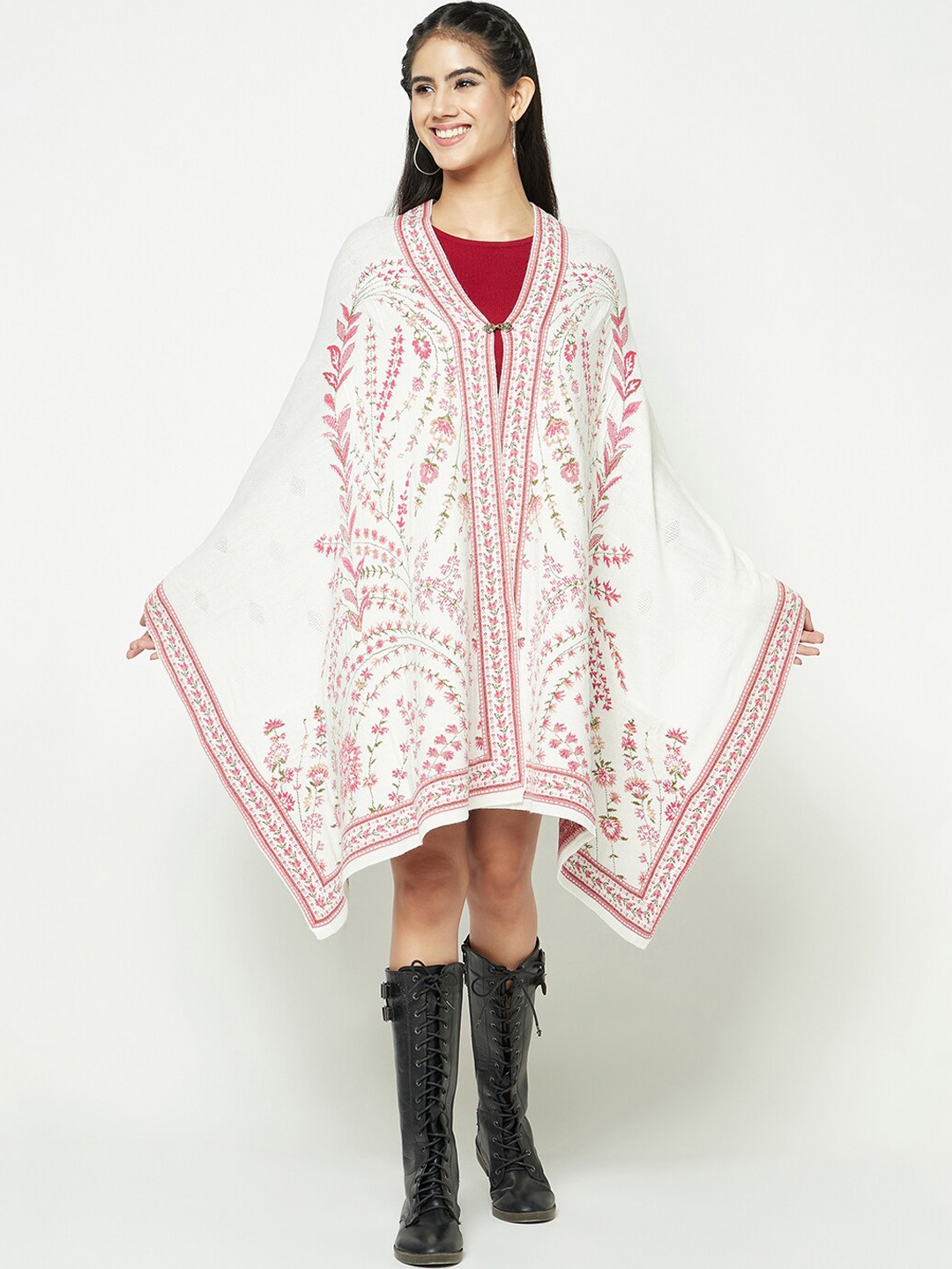 

Knitstudio Floral Woven Design Shawl, Off white