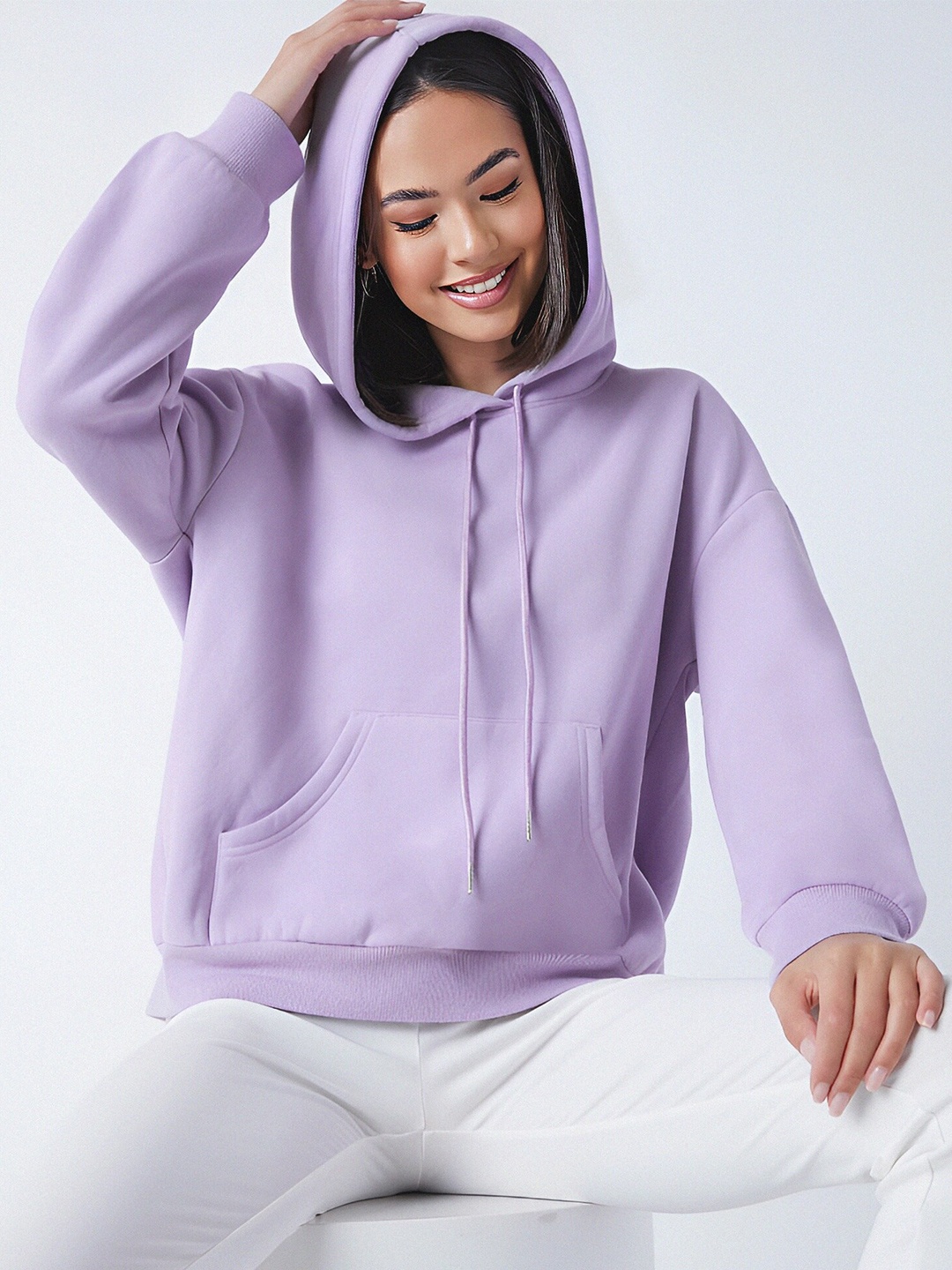 

KALINI Hooded Long Sleeves Cotton Pullover Sweatshirt, Purple