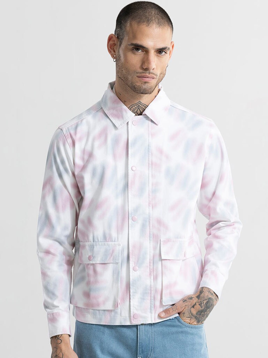 

Snitch Pink Classic Boxy Abstract Printed Cotton Shacket