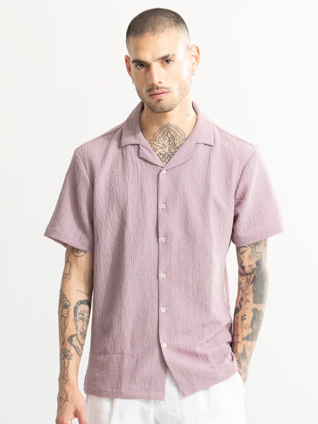 

Snitch Mauve Classic Oversized Fit Self Design Casual Shirt