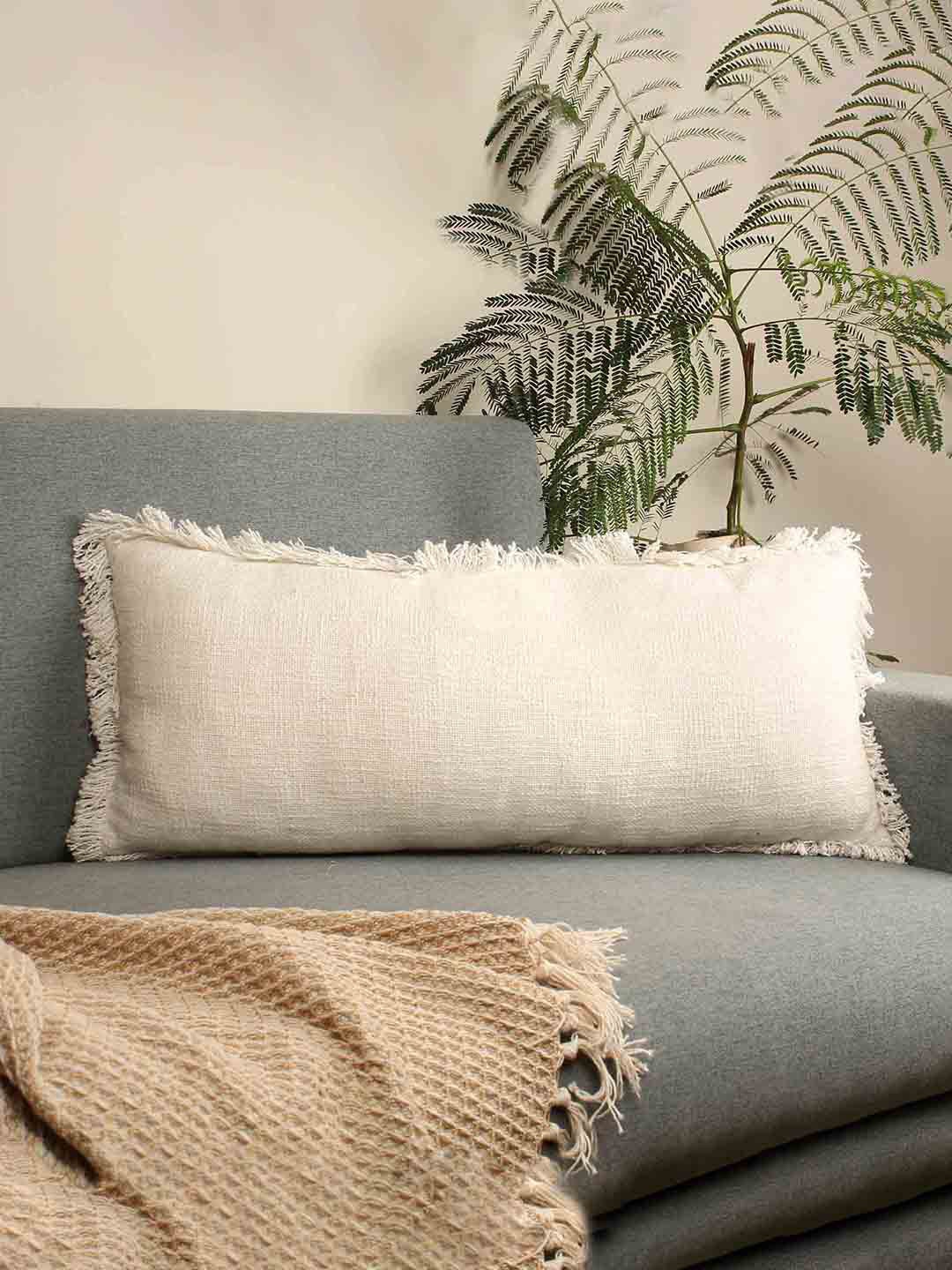 

SANSKRUTIHOMES Off White Cotton Rectangle Cushion Cover