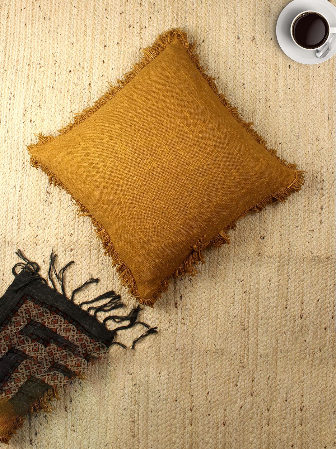 

SANSKRUTIHOMES Mustard Cotton Square Cushion Cover