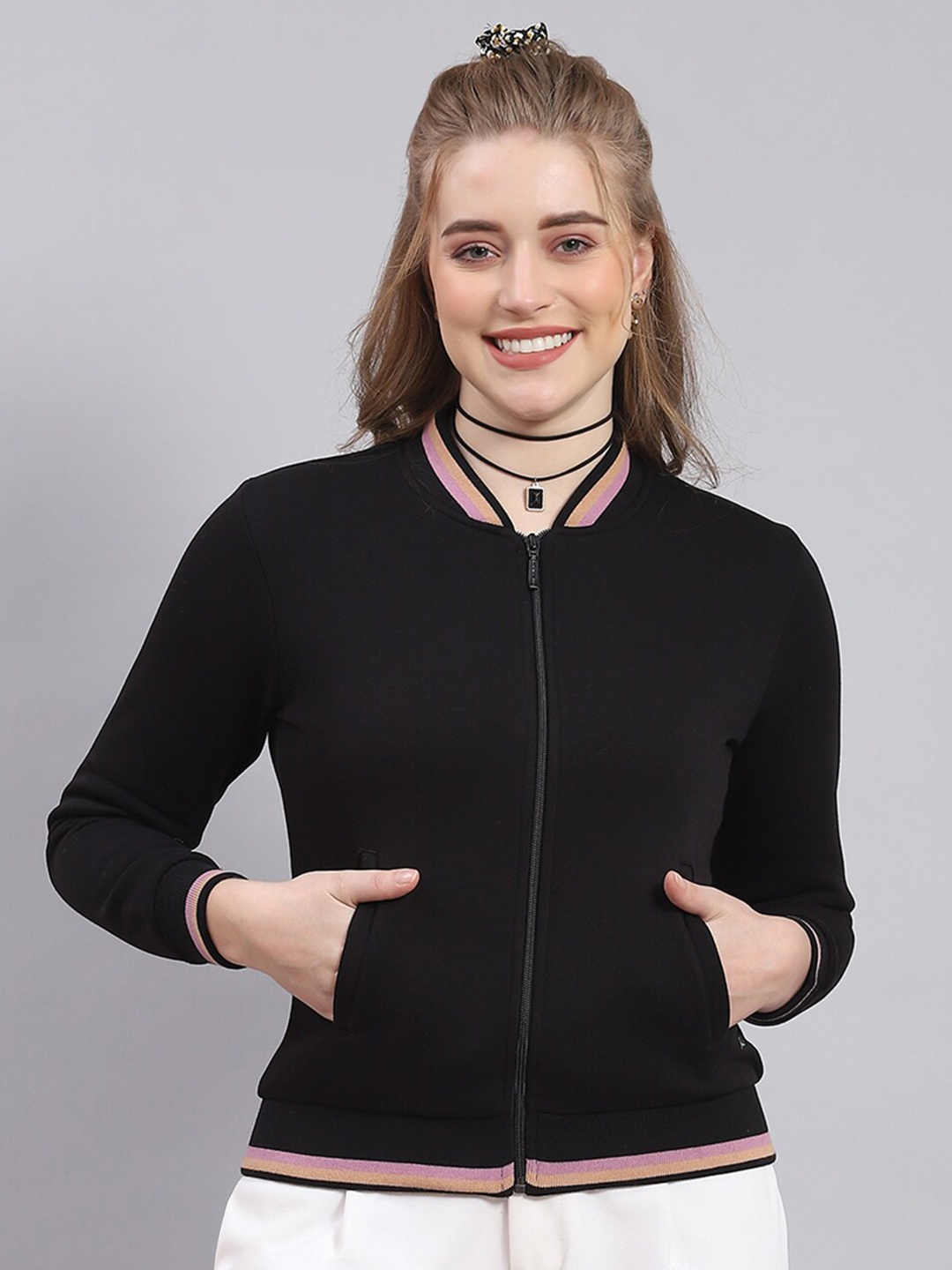

Monte Carlo Mock Collar Front Open Sweatshirt, Black