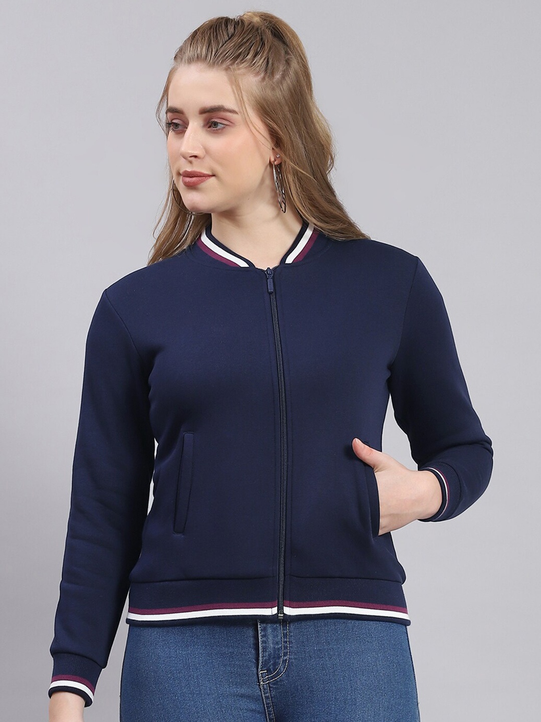 

Monte Carlo Mock Collar Front Open Sweatshirt, Navy blue