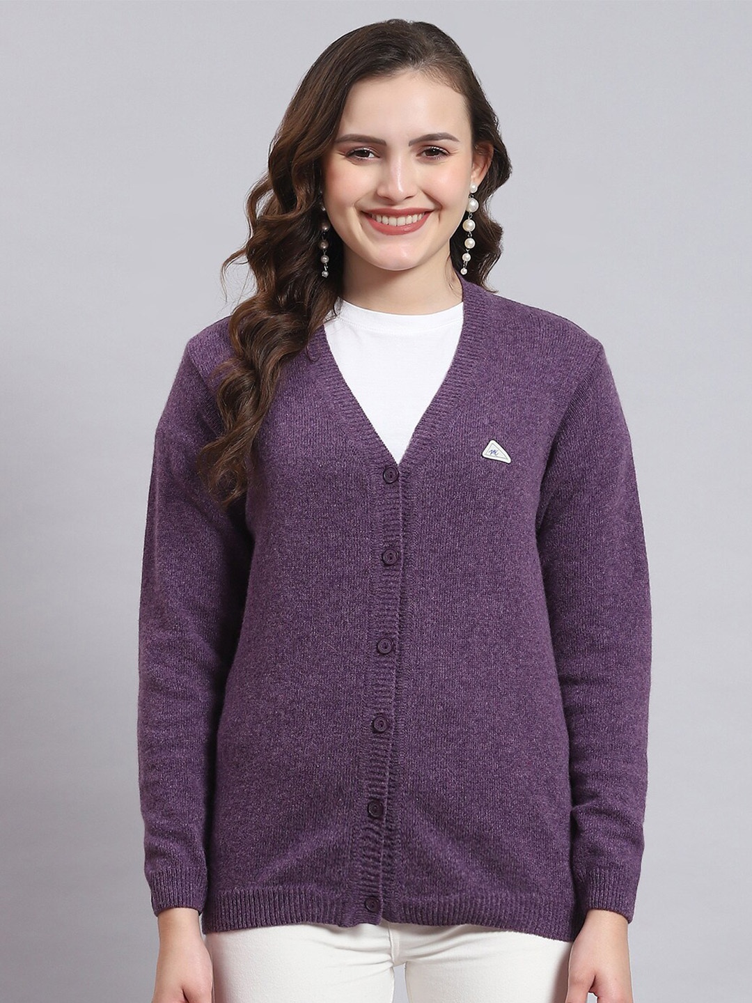 

Monte Carlo V-Neck Woolen Cardigan, Purple