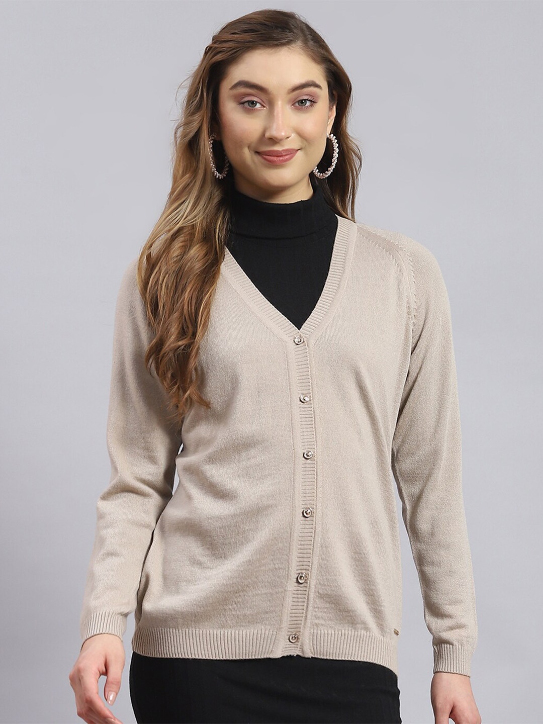 

Monte Carlo V-Neck Woollen Cardigan, Beige