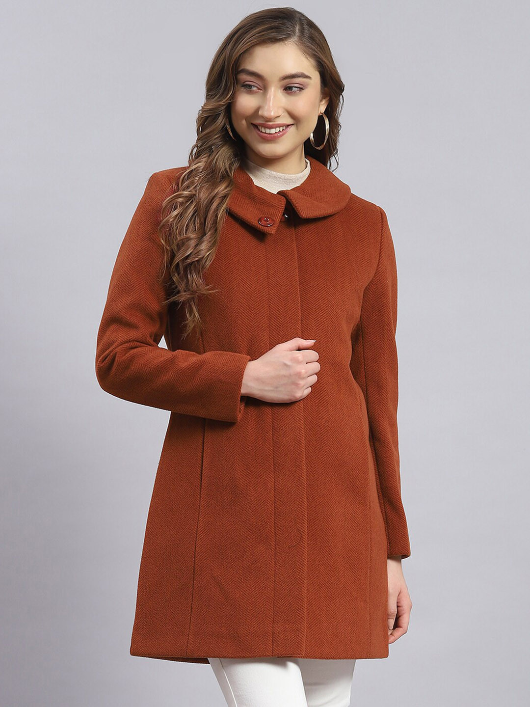 

Monte Carlo Self-Designed Spread Collar Woollen Overcoat, Rust