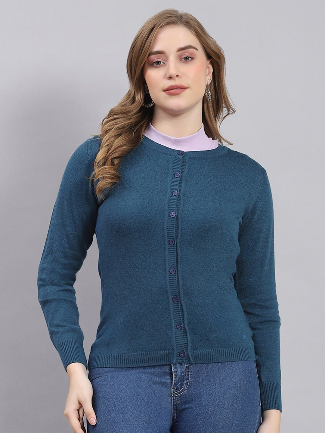 

Monte Carlo Round Neck Cardigan Sweater, Teal