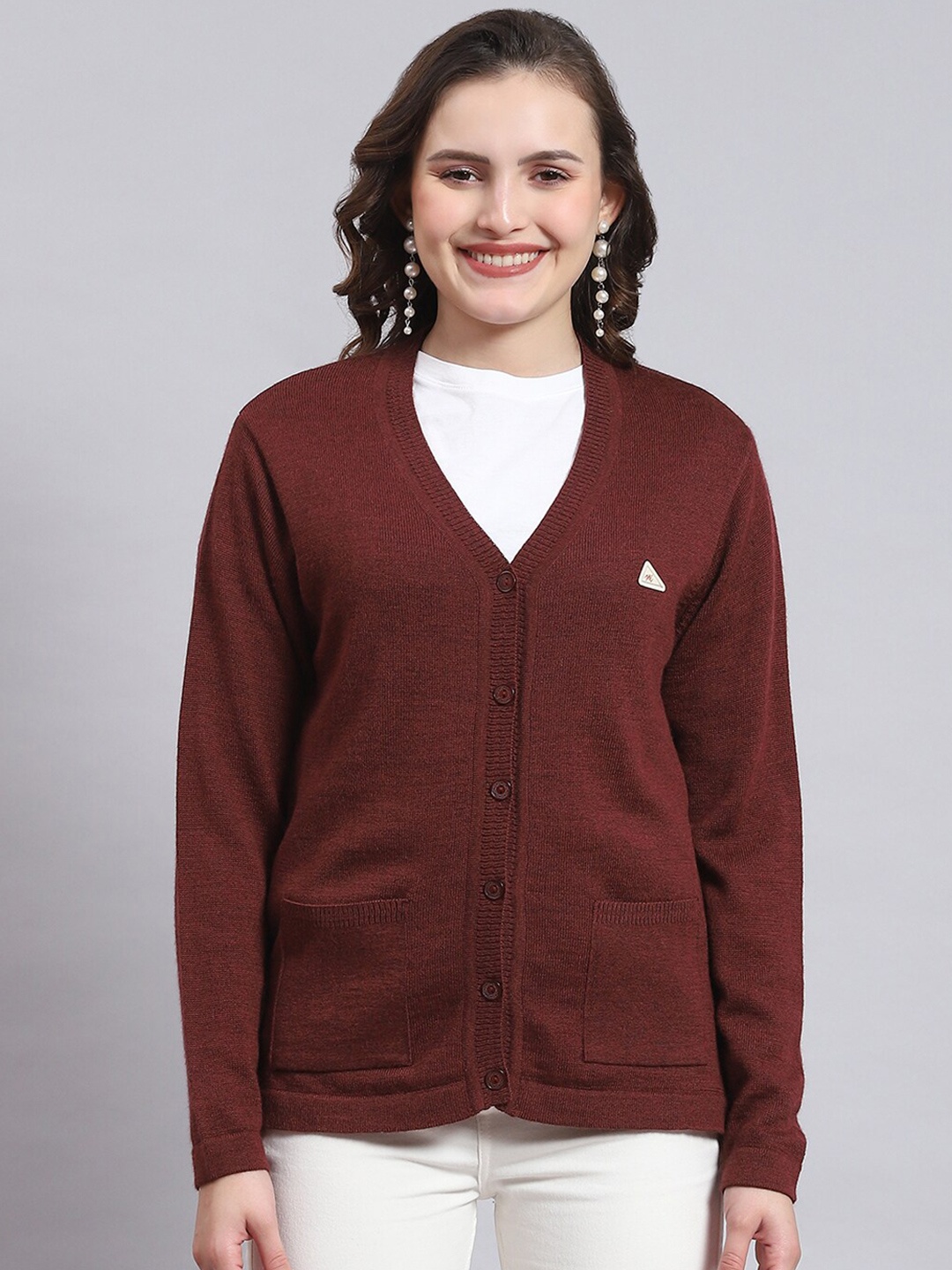 

Monte Carlo V-Neck Woolen Cardigan Sweater, Maroon