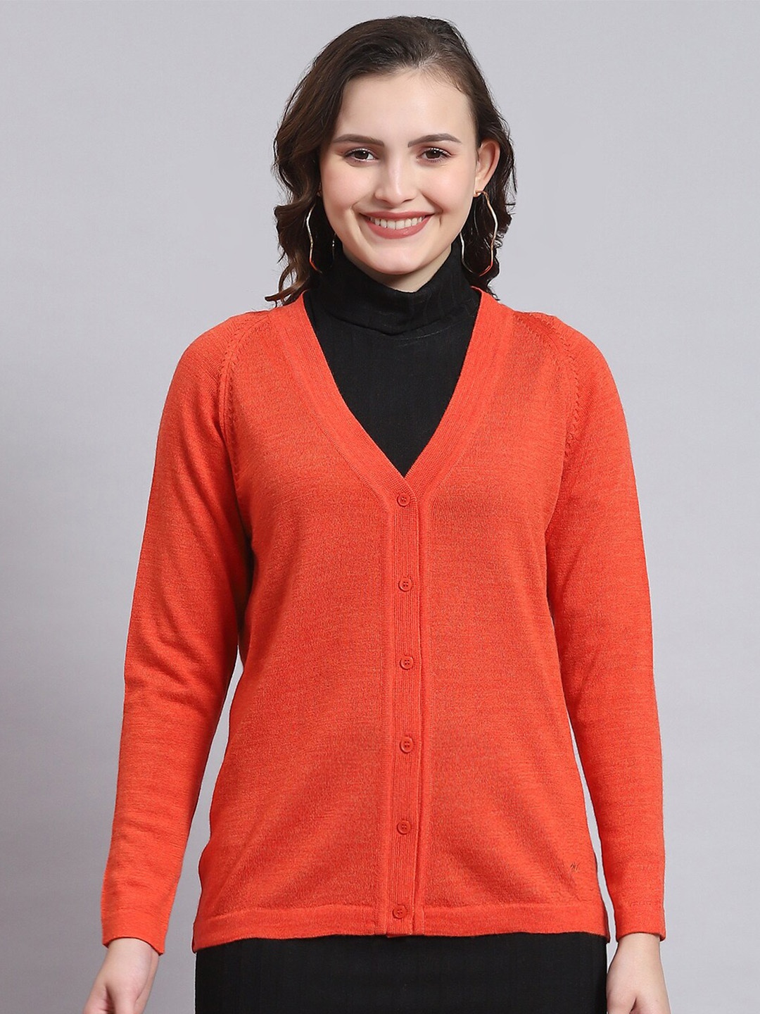 

Monte Carlo V-Neck Woolen Cardigan Sweater, Orange