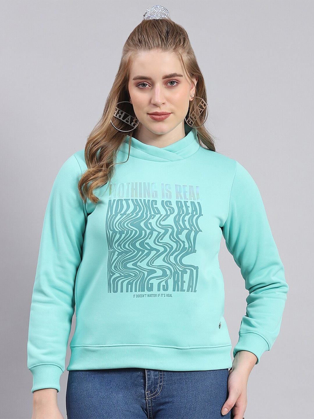 

Monte Carlo Graphic Printed High Neck Sweatshirt, Turquoise blue