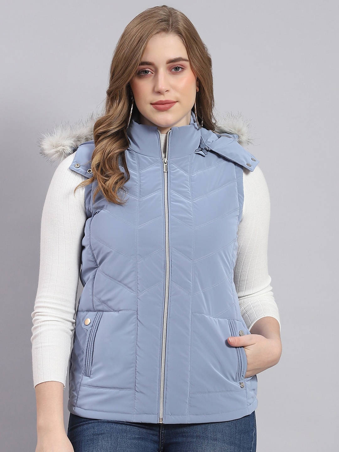 

Monte Carlo Hood Sleeveless Fur Lightweight Padded Jacket, Blue