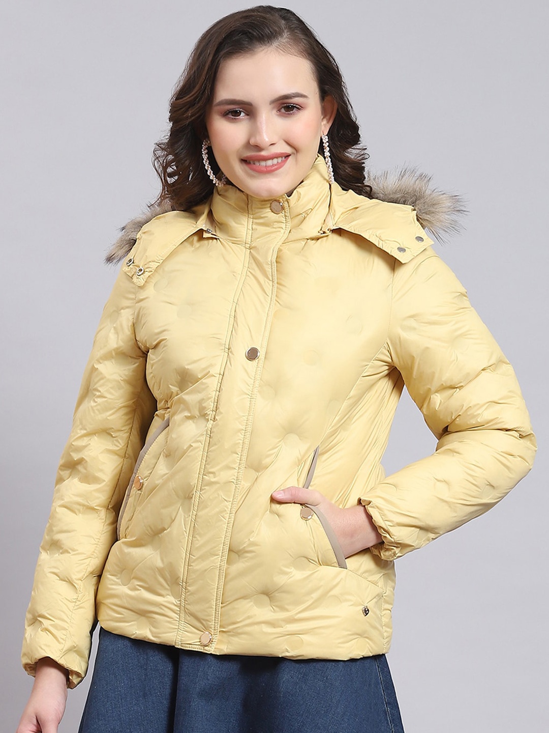 

Monte Carlo Hood Fur Lightweight Puffer Jacket, Yellow