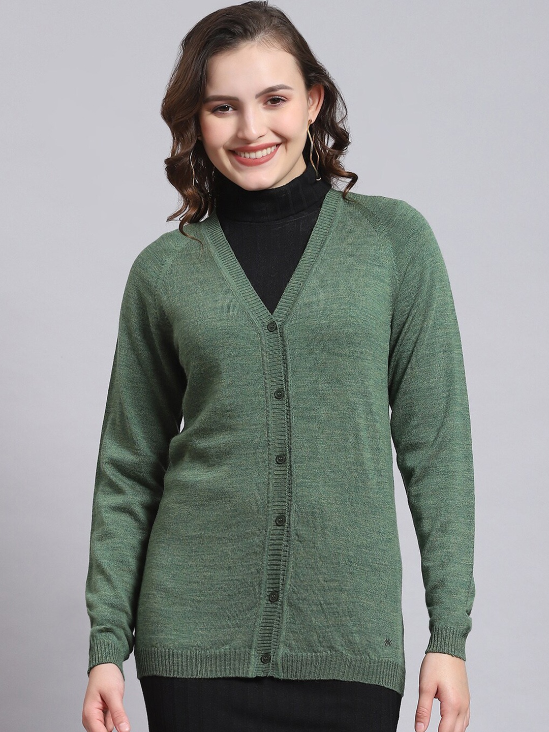 

Monte Carlo Long Sleeves V-Neck Woollen Cardigan, Green