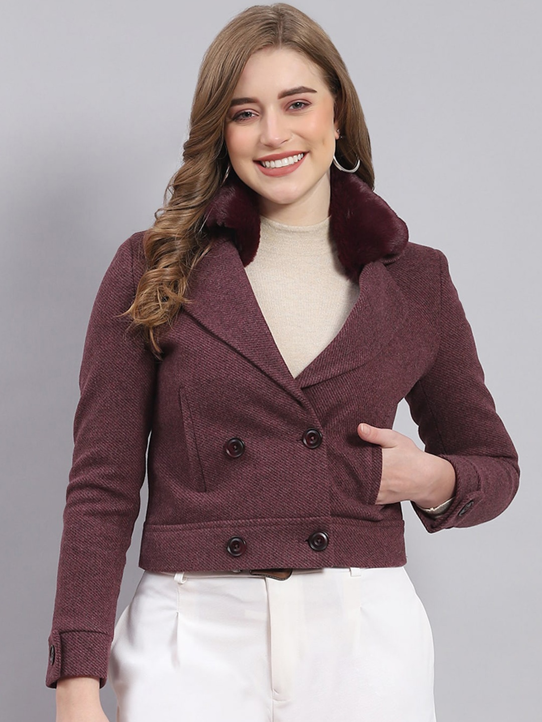 

Monte Carlo Long Sleeved Crop Princess Coat, Burgundy