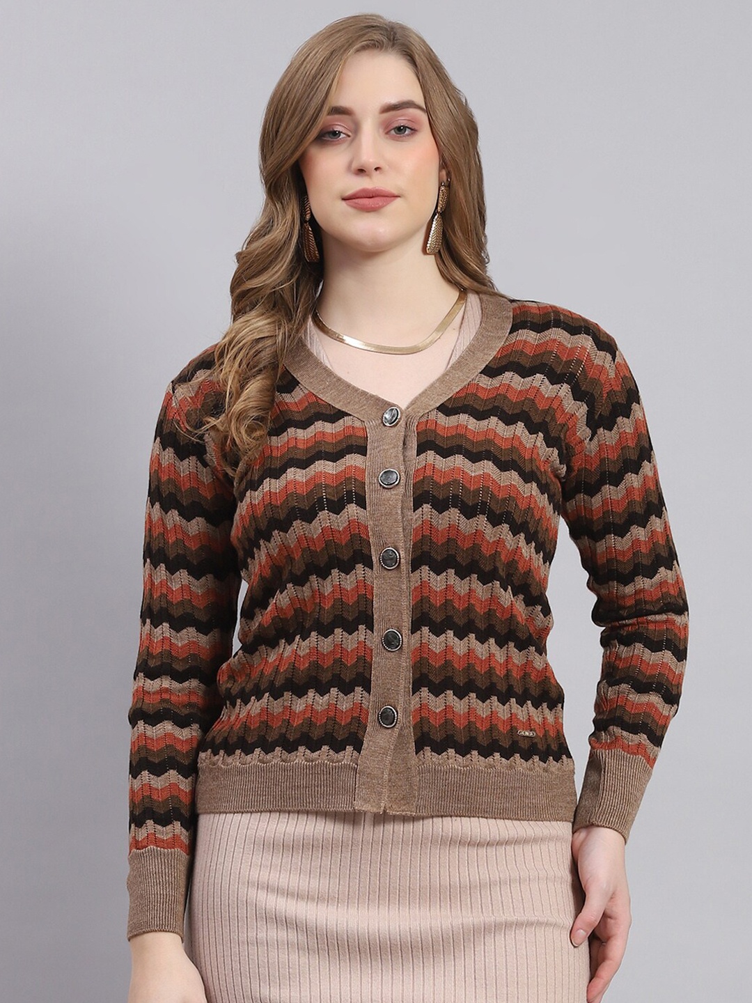 

Monte Carlo Self Design Woollen Cardigan, Brown