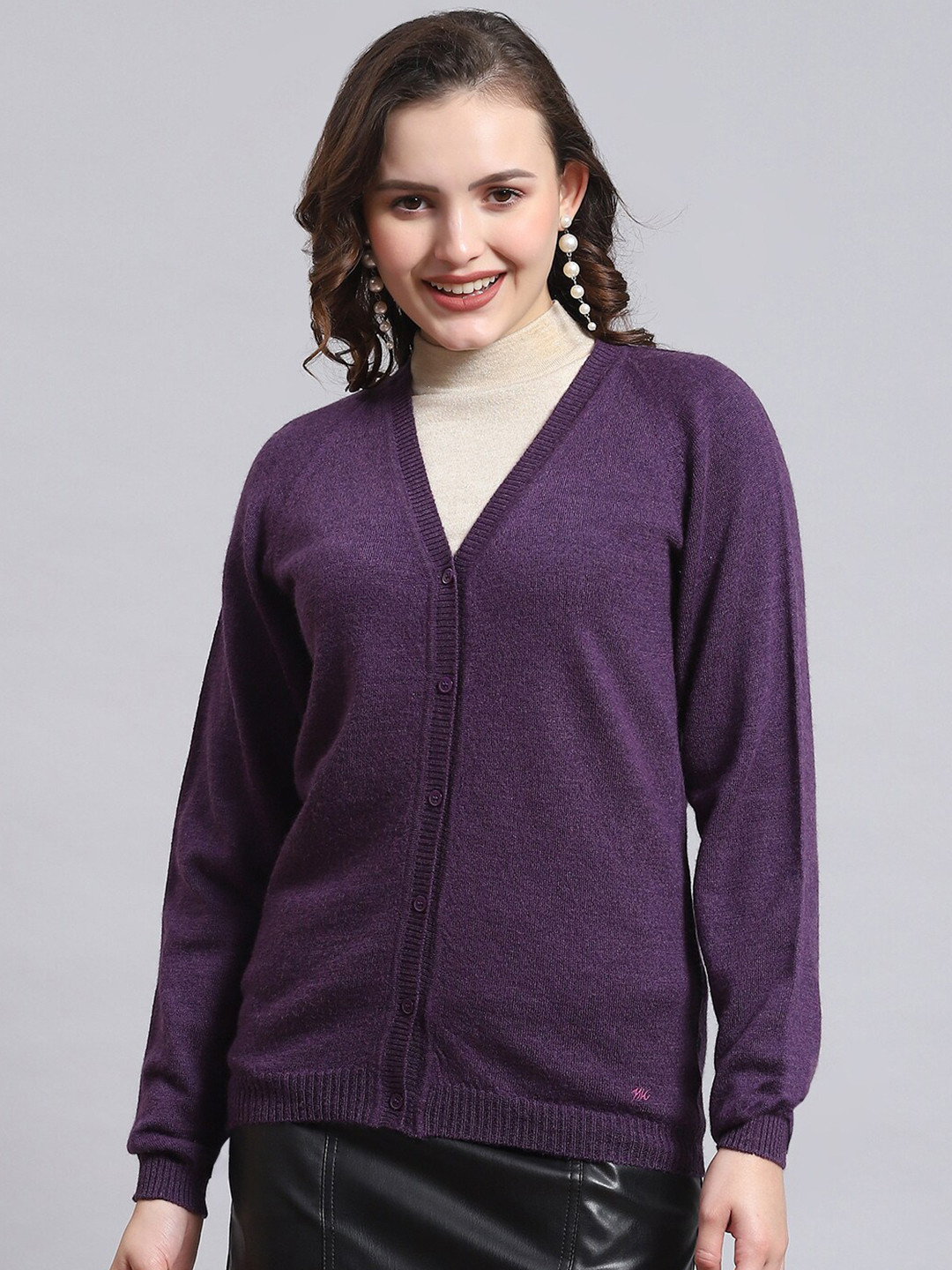 

Monte Carlo Long Sleeves Woollen Cardigan, Purple