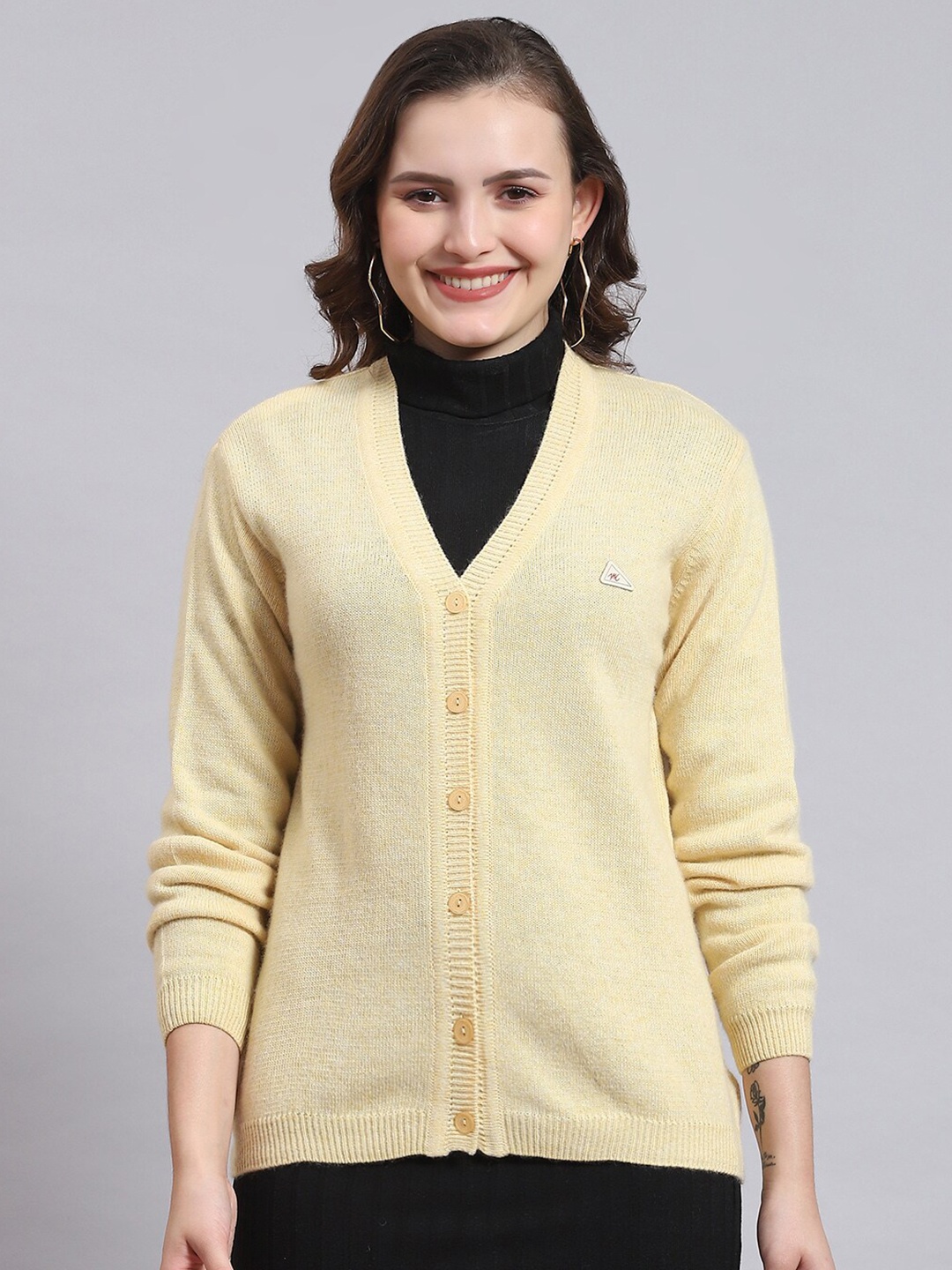 

Monte Carlo V-Neck Woollen Cardigan, Yellow