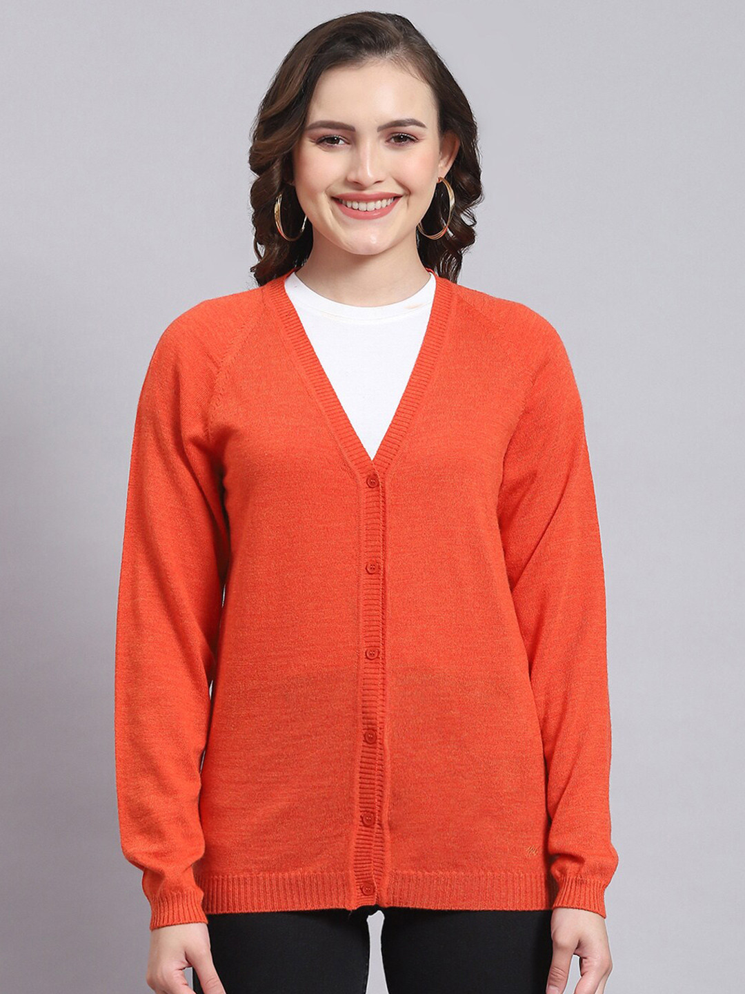 

Monte Carlo V-Neck Woollen Cardigan, Orange