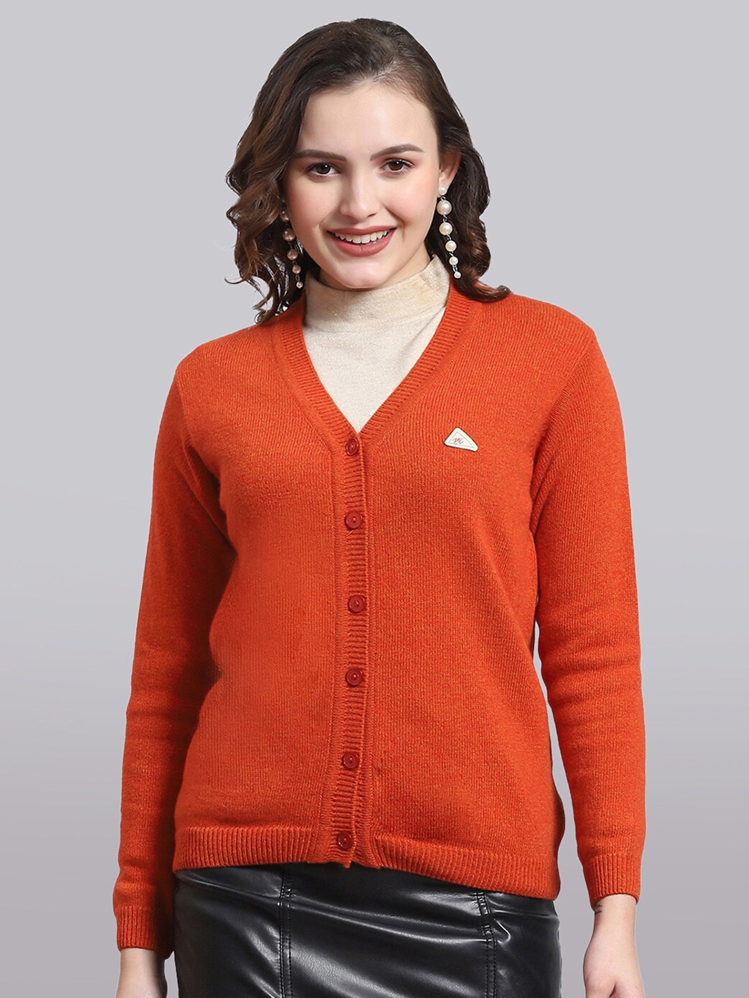 

Monte Carlo V-Neck Woolen Cardigan Sweater, Orange