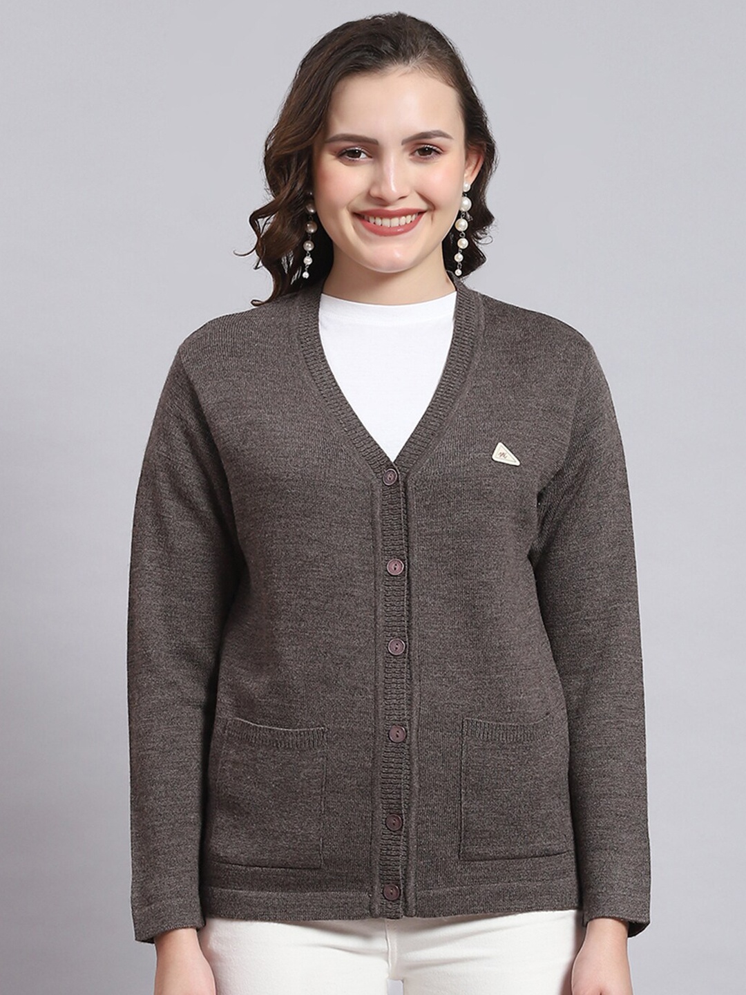 

Monte Carlo V-Neck Woolen Cardigan Sweater, Grey