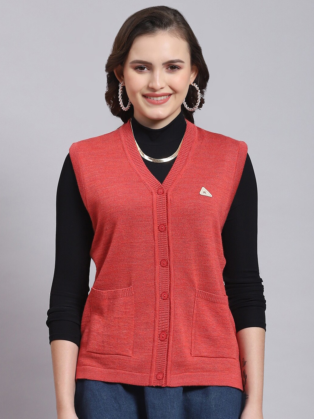 

Monte Carlo V-Neck Woolen Cardigan Sweater, Red