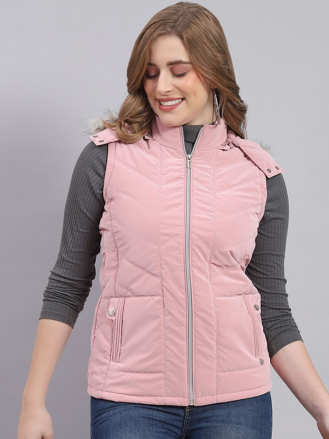

Monte Carlo Hooded Faux Fur Trim Lightweight Padded Jacket, Pink