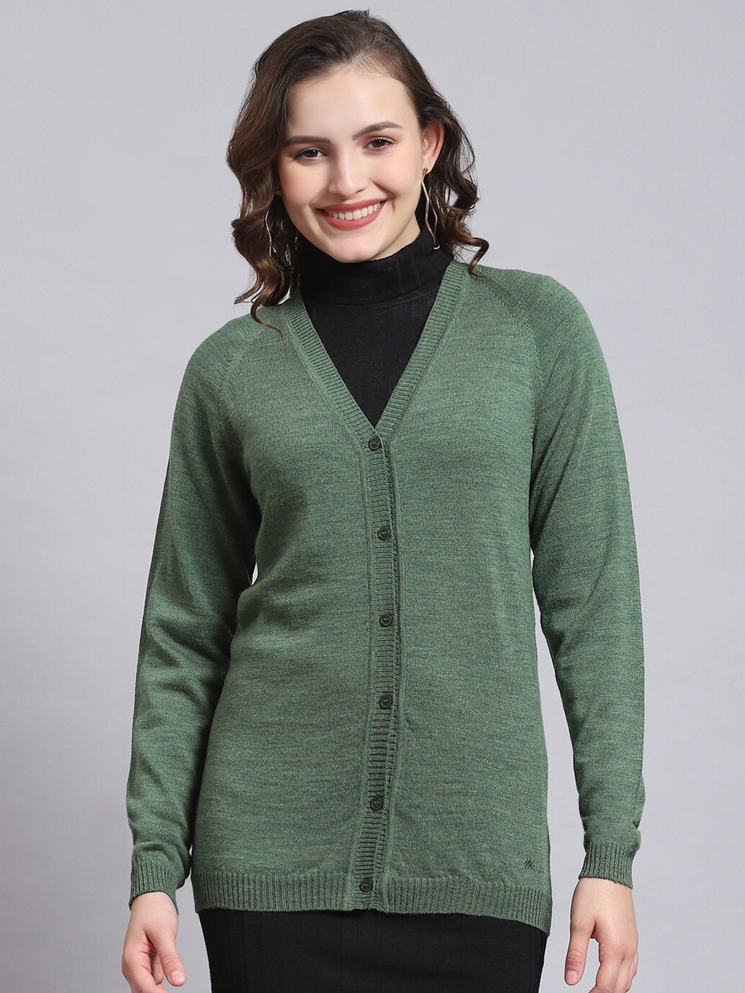 

Monte Carlo V-Neck Pure Woollen Cardigan, Green