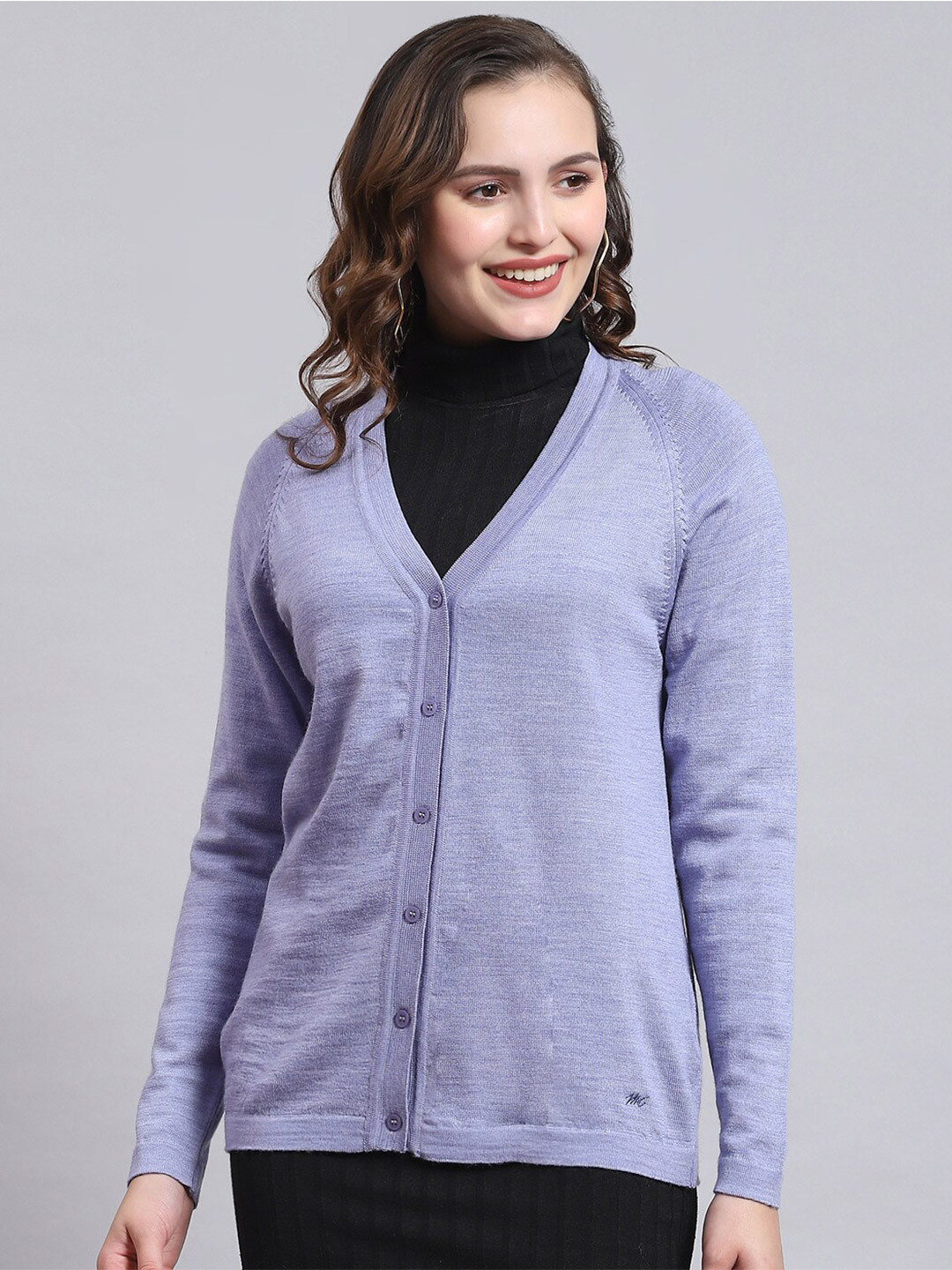 

Monte Carlo V-Neck Woollen Front-Open Sweater, Purple